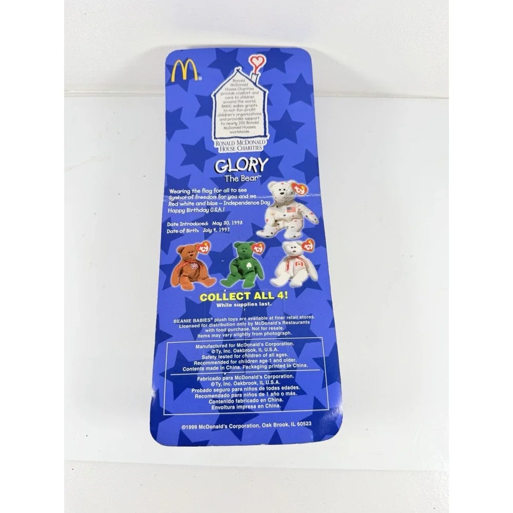 Ty Teenie Beanie Baby Glory the Bear USA 1999 Mcdonalds-‎ Unopened/Damaged Box